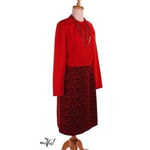 Vintage 80s Dress Kenny Classic Tag Red Top Bold Textured Skirt Size M - Hey Viv